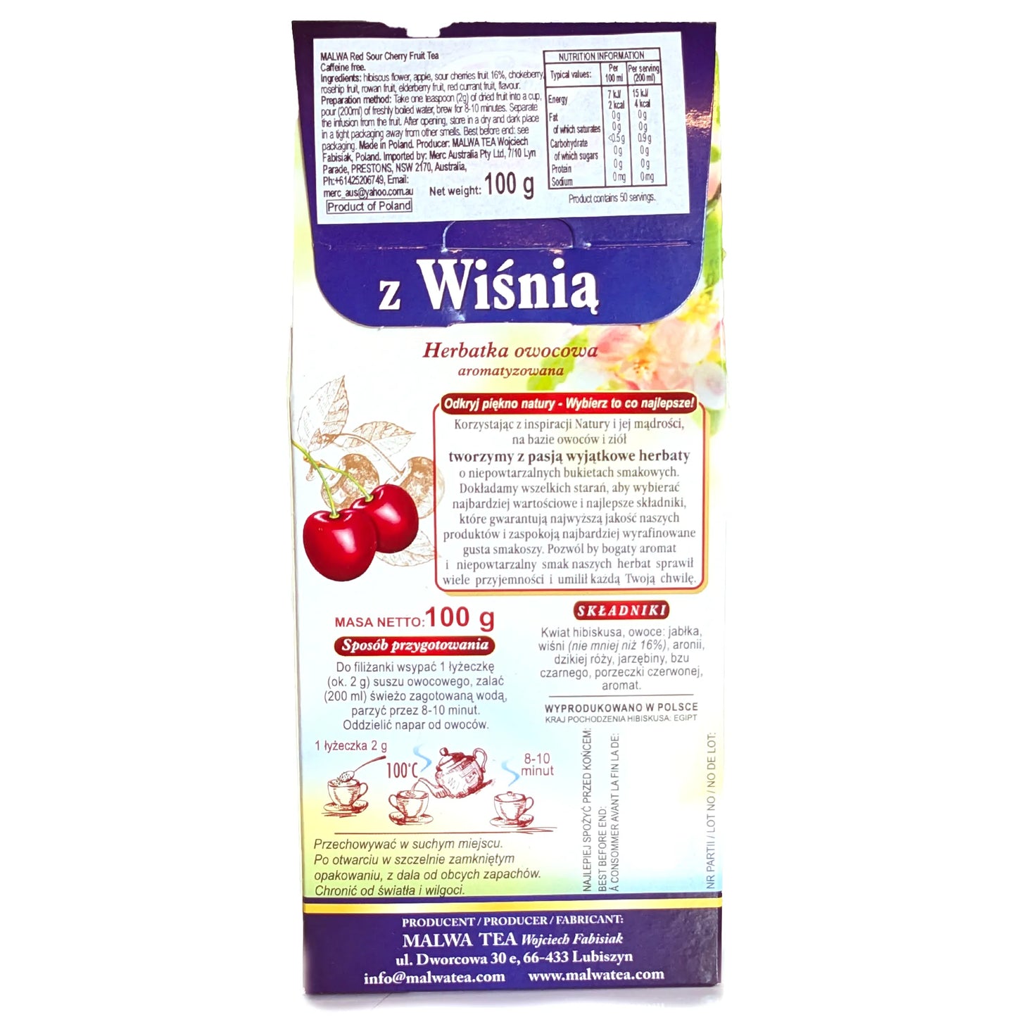 Premium 'Malwa' Sour Cherry Herbal Infusion Tea (loose leaf)
