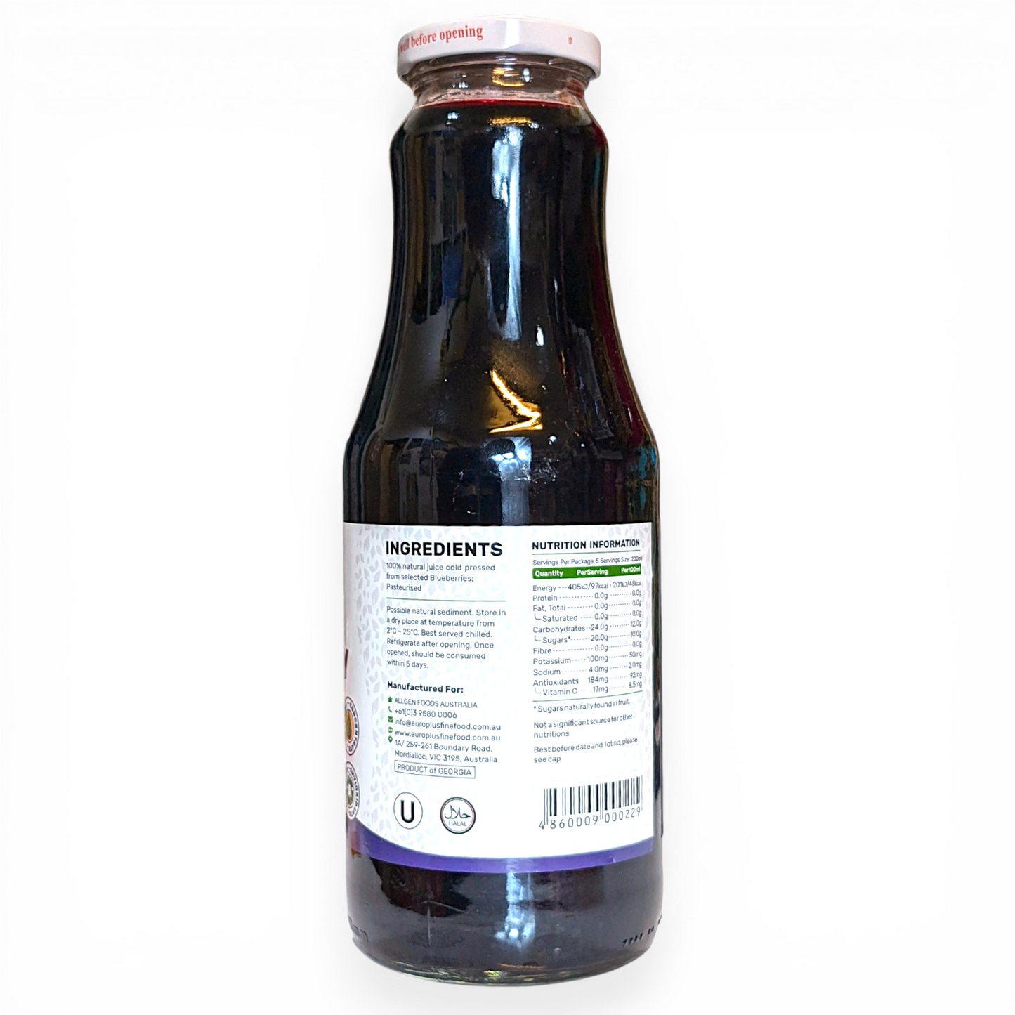 Pure Georgian Blueberry Juice 1L