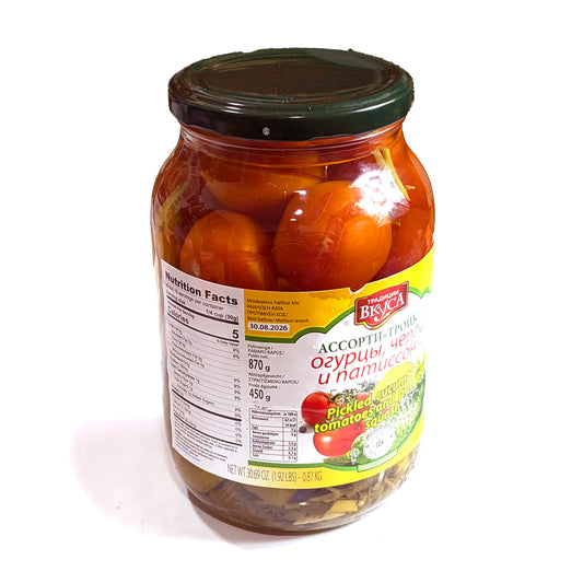 Вкусное трио из соленых огурцов, помидоров и кабачков «Традиции вкуса»